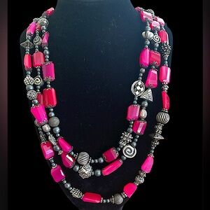 Vintage Lab Ruby Three Strand Statement Necklace